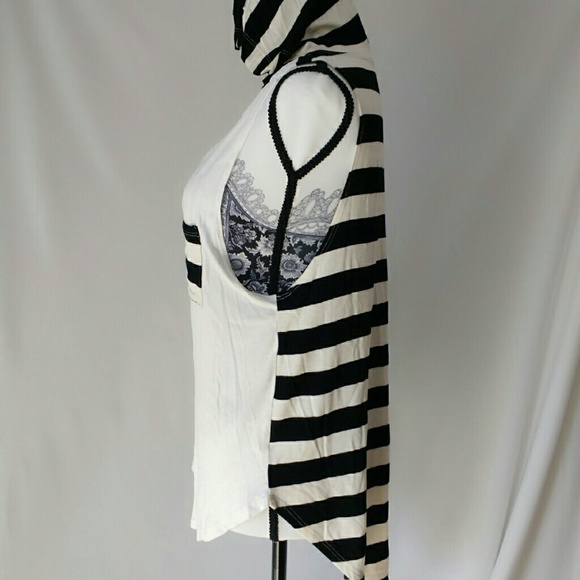 *NWOT* Stripe Contrasted Racer Back Tank with Hood - Picture 5 of 8